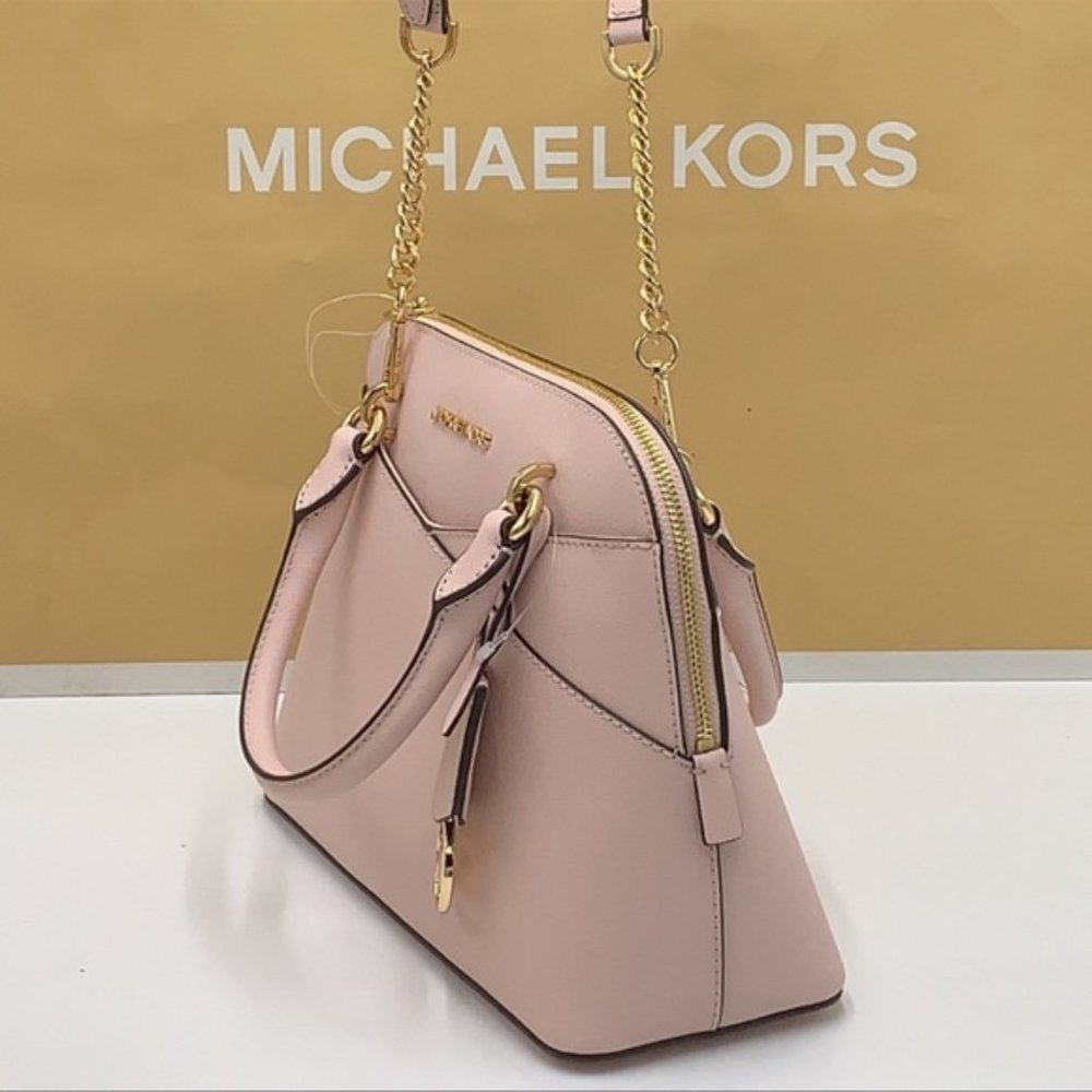 Michael Kors Jet Set Travel Medium Leather Dome Satchel Powder Blush Multi - Picture 3 of 16